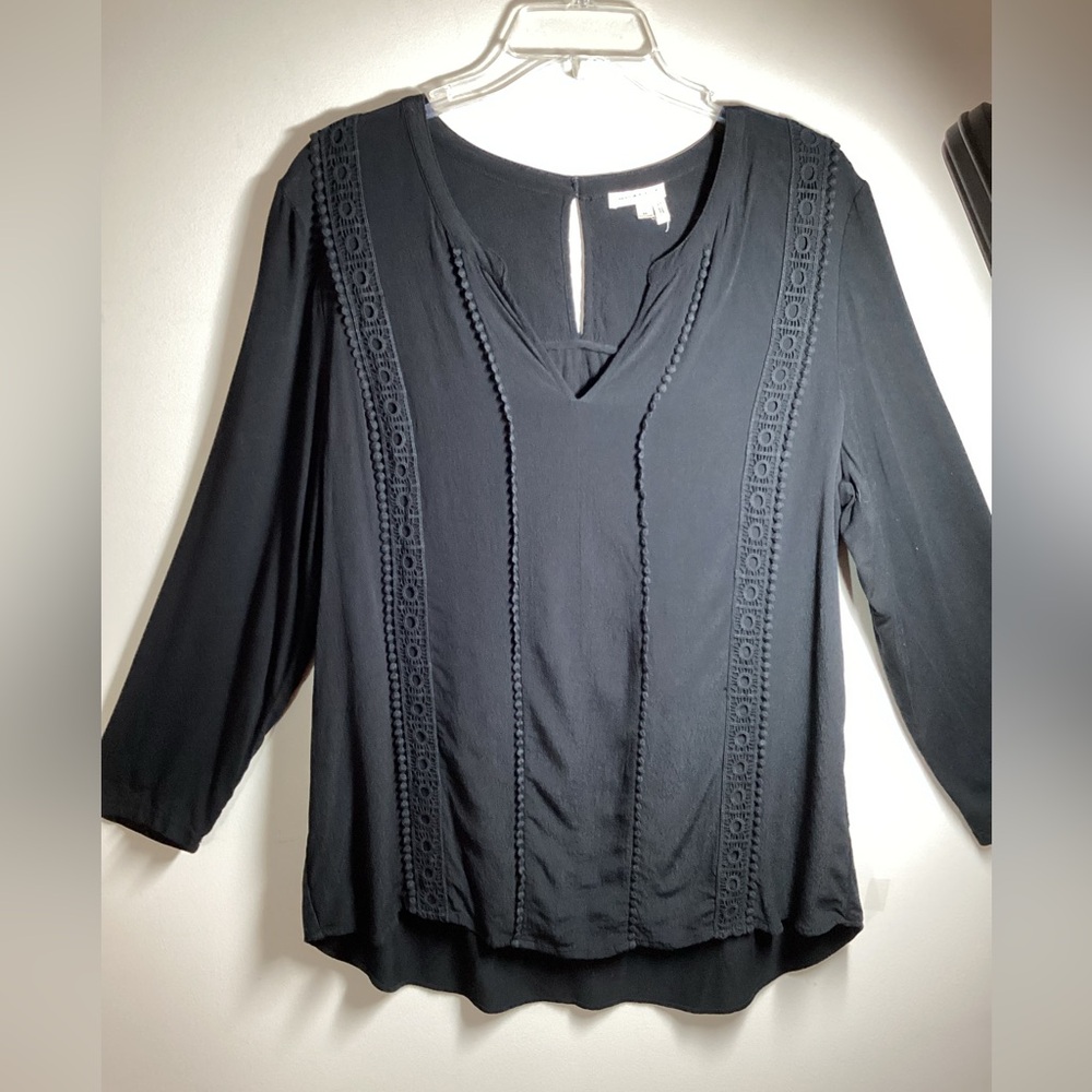 Meadow Rue Anthropologie Blouse XL Black Goth Rayon Top Shirt